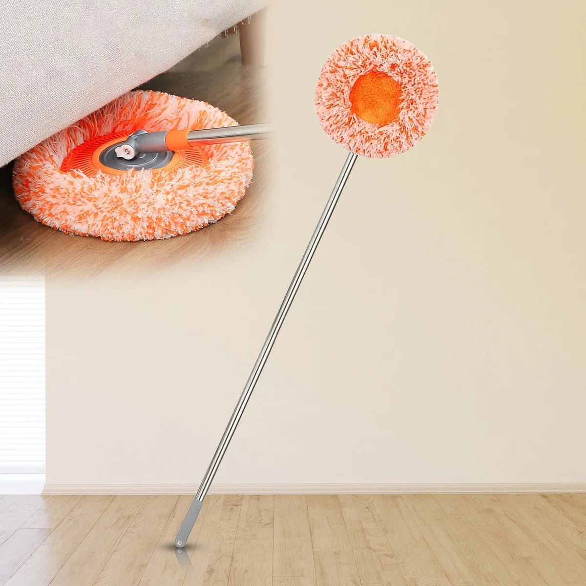 Stainless Steel, Plastic 360° Rotatable Adjustable Cleaning Mop, Extendable with Long Handle, Multifunctional Dust Household Rotating Mops for Wall Ceiling Window Floor(360 Degree Orange mop)