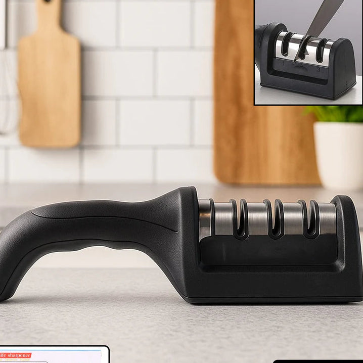 Manual Red & Black Knife Sharpener 3 Stage Sharpening Tool for Ceramic Knife and Steel Knives.