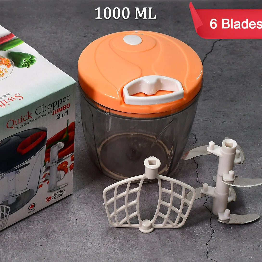 6 BLADE 2IN1 MANUAL FOOD CHOPPER, COMPACT & POWERFUL HAND HELD VEGETABLE CHOPPER (1000Ml)
