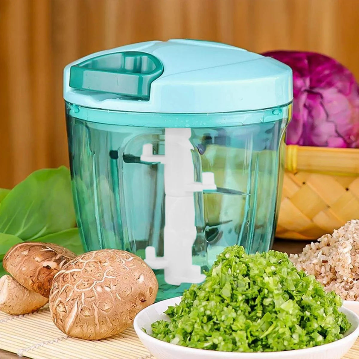 6 BLADE 2IN1 MANUAL FOOD CHOPPER, COMPACT & POWERFUL HAND HELD VEGETABLE CHOPPER (1000Ml)