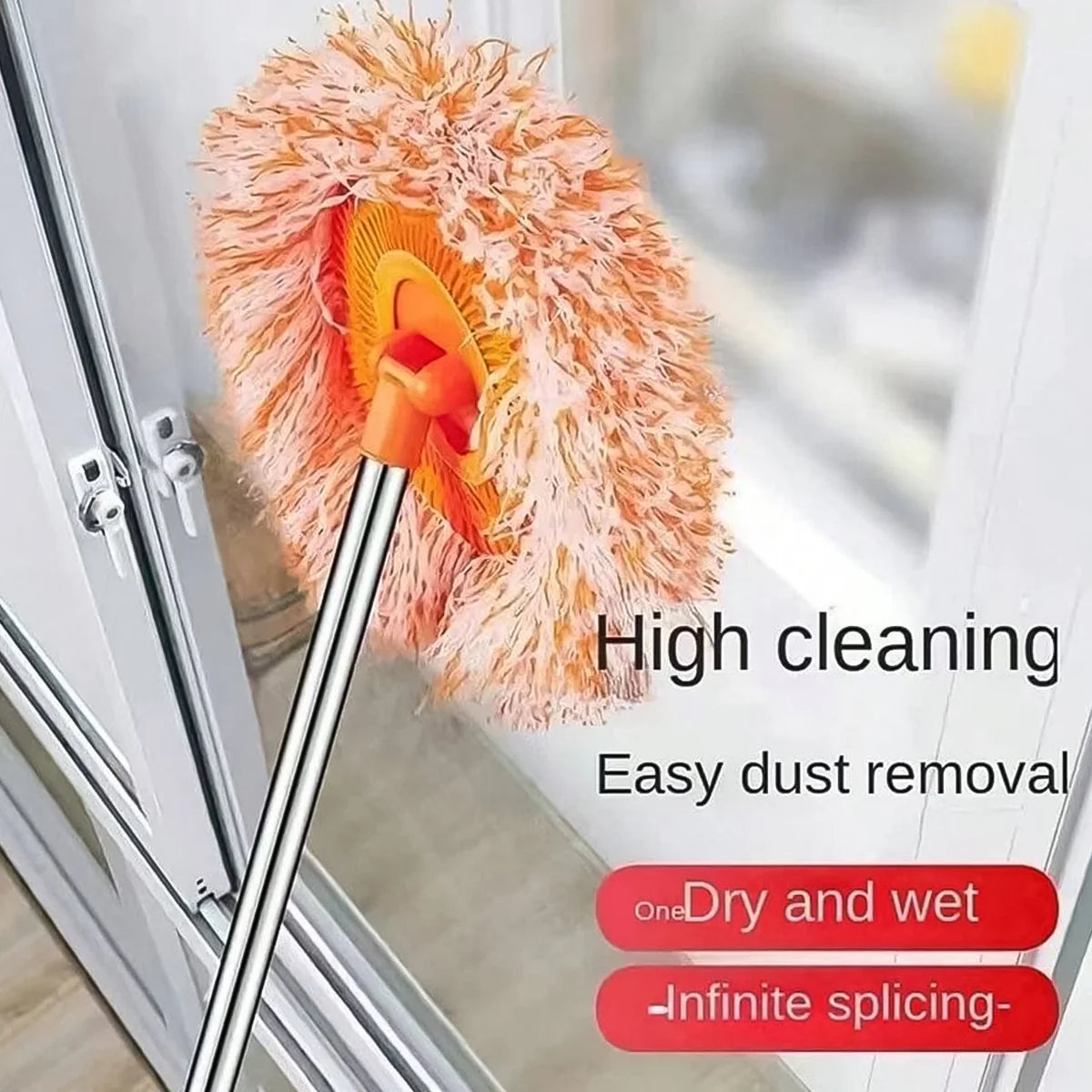 Stainless Steel, Plastic 360° Rotatable Adjustable Cleaning Mop, Extendable with Long Handle, Multifunctional Dust Household Rotating Mops for Wall Ceiling Window Floor(360 Degree Orange mop)