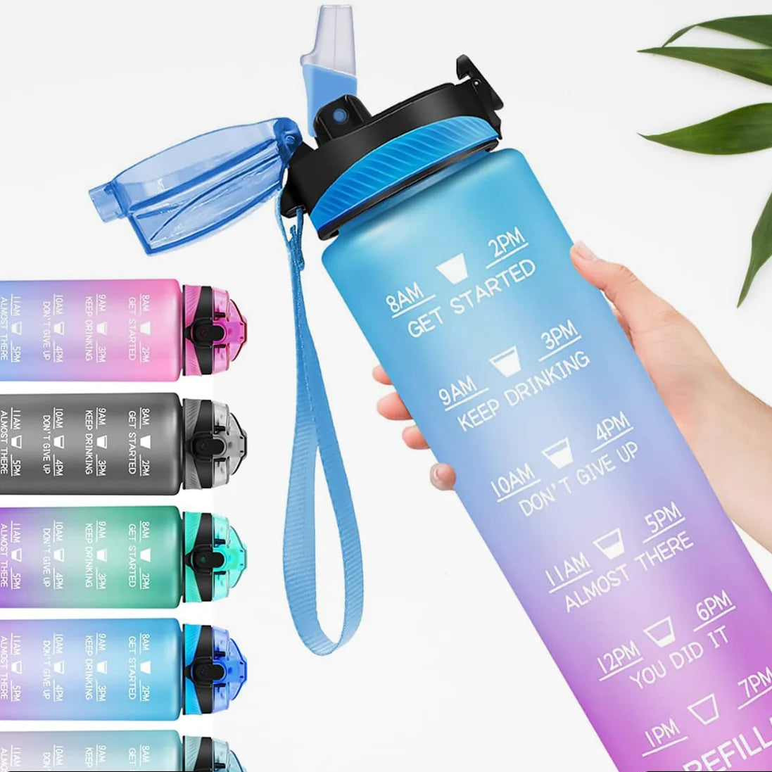 Motivational Water Bottle with Straw & Time Marker - Leakproof Tritan Portable Gym Bottle for Sports, Hiking & Camping